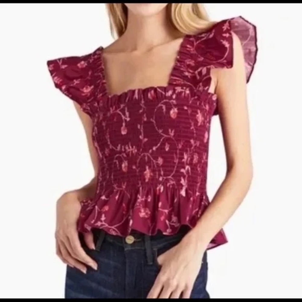 Hill House The Paz Top Botanical Burgundy size small